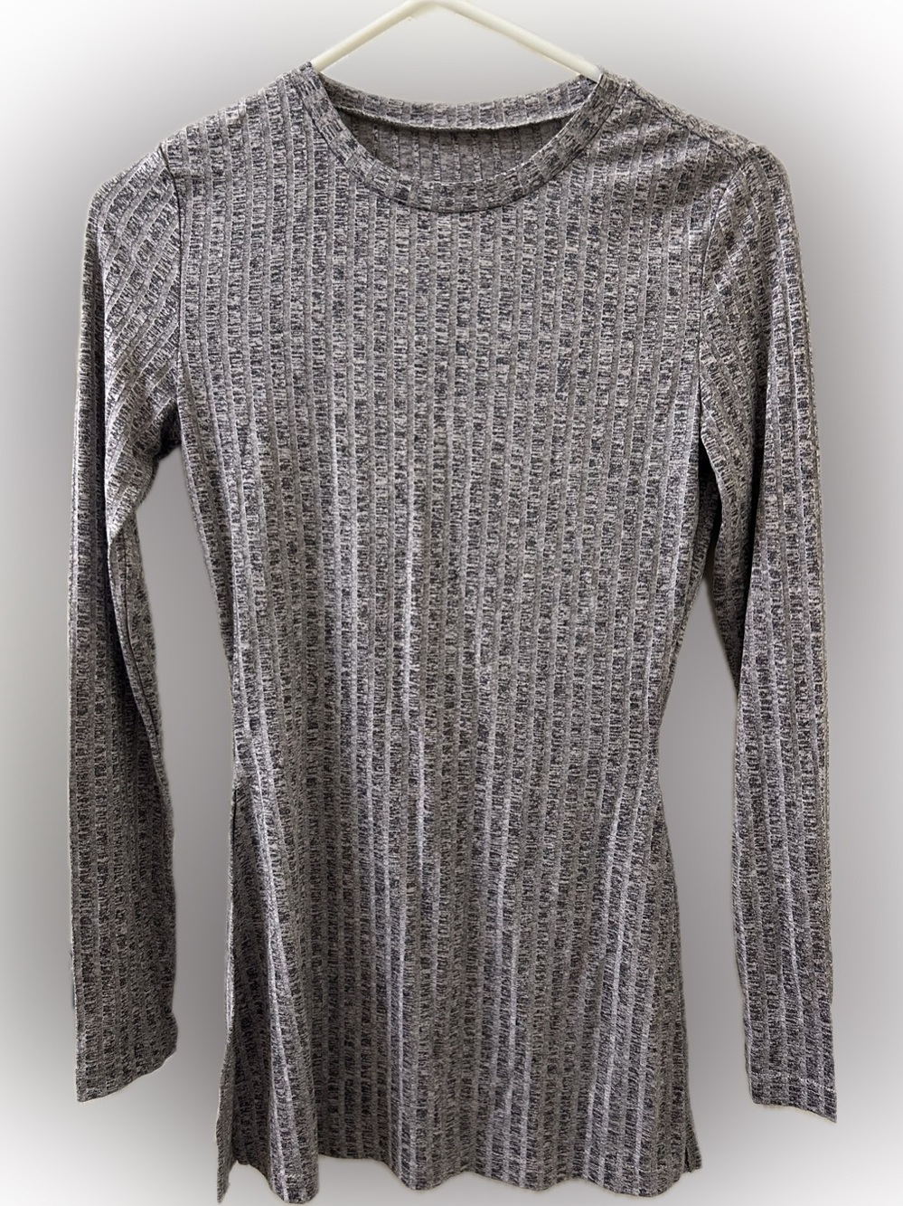 Gray Ribbed Long Sleeve Top